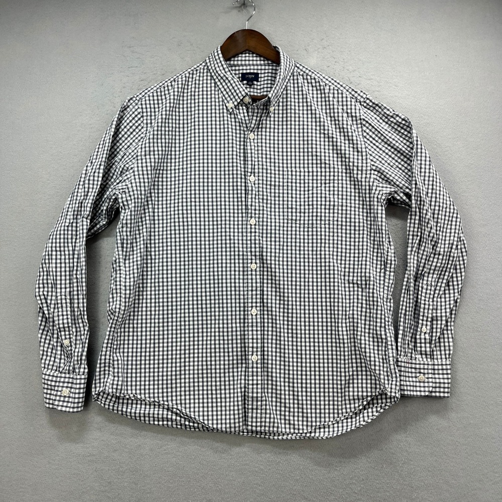 J.Crew Shirt Mens XL Black White Gingham Check Cotton Preppy Button Up Oxford